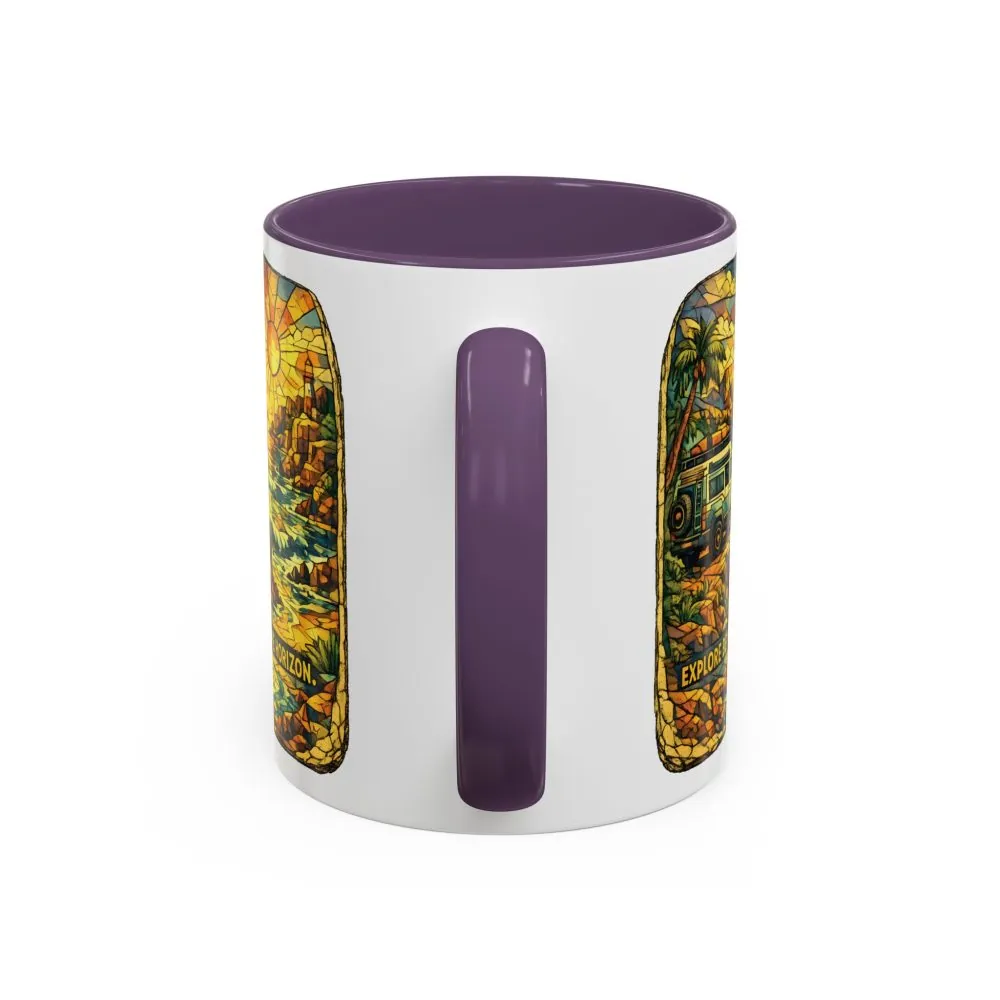 Accent Coffee Mug (11, 15oz) — "Explore Beyond The Horizon" Design Cubic-Line