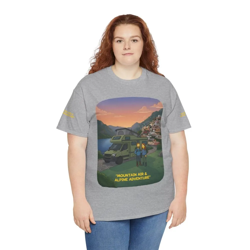 5743172701953850332_2048.jpeg Unisex Heavy Cotton Tee — "Mountain Air And Alpine Adventure" Design Sitcom-Line