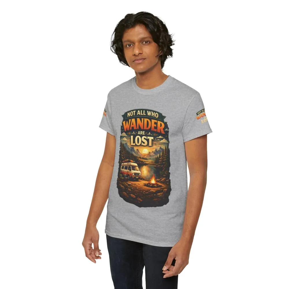 Unisex Heavy Cotton Tee — "Not All Who Wander Are Lost" Design Scenic-Line