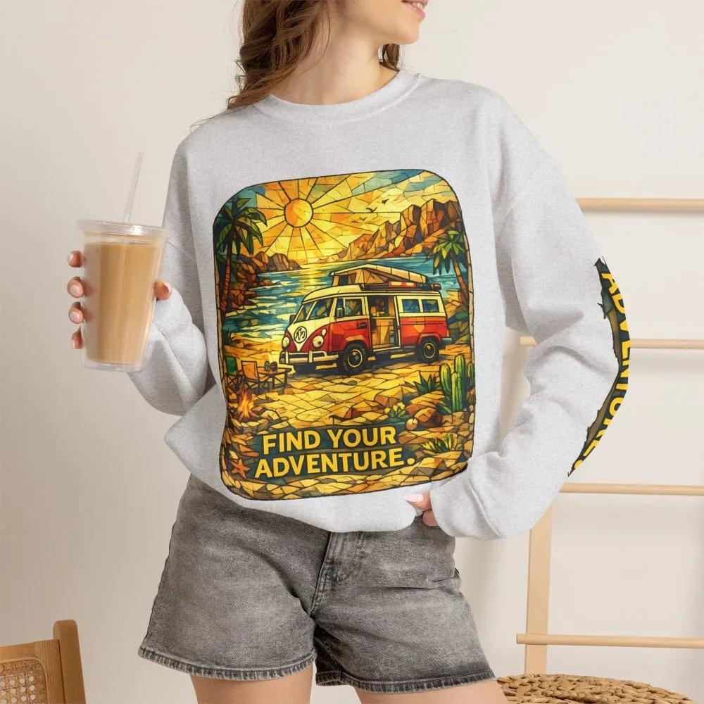 Unisex Heavy Blend™ Crewneck Sweatshirt — "Find Your Adventure" Design Cubic-Line