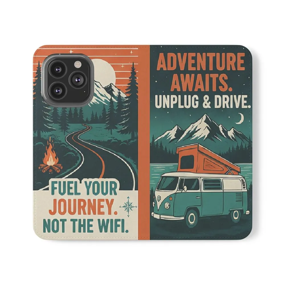Flip Phone Case — "Adventure Awaits, Fuel Your Journey, Not the WiFi" Wallet Cover
