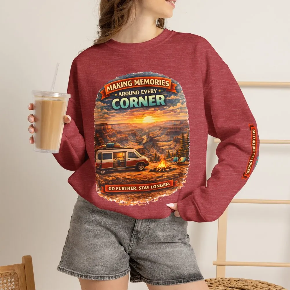 Unisex Heavy Blend™ Crewneck Sweatshirt — "Making Memories Around Every Corner" Design Scenic-Line