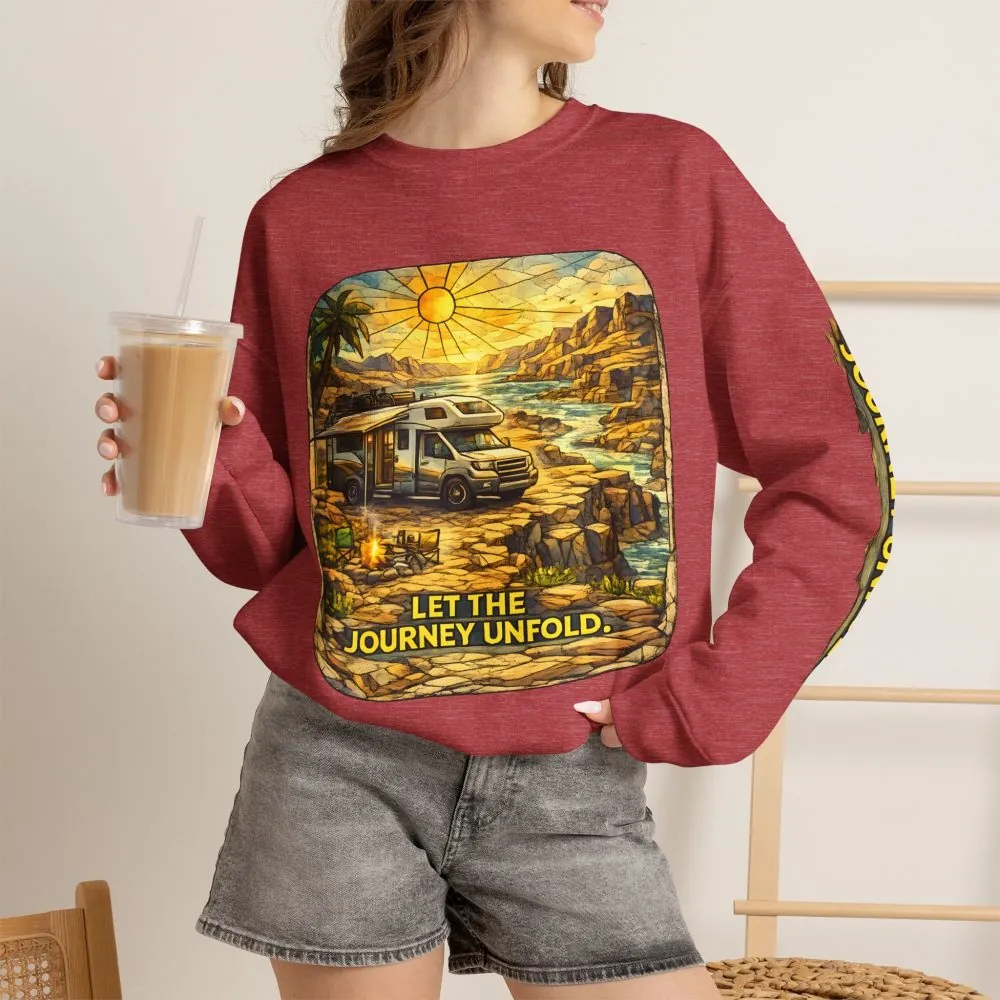 5779322387218830515_2048.jpeg Unisex Heavy Blend™ Crewneck Sweatshirt — "Let The Journey Unfold" Design Cubic-Line