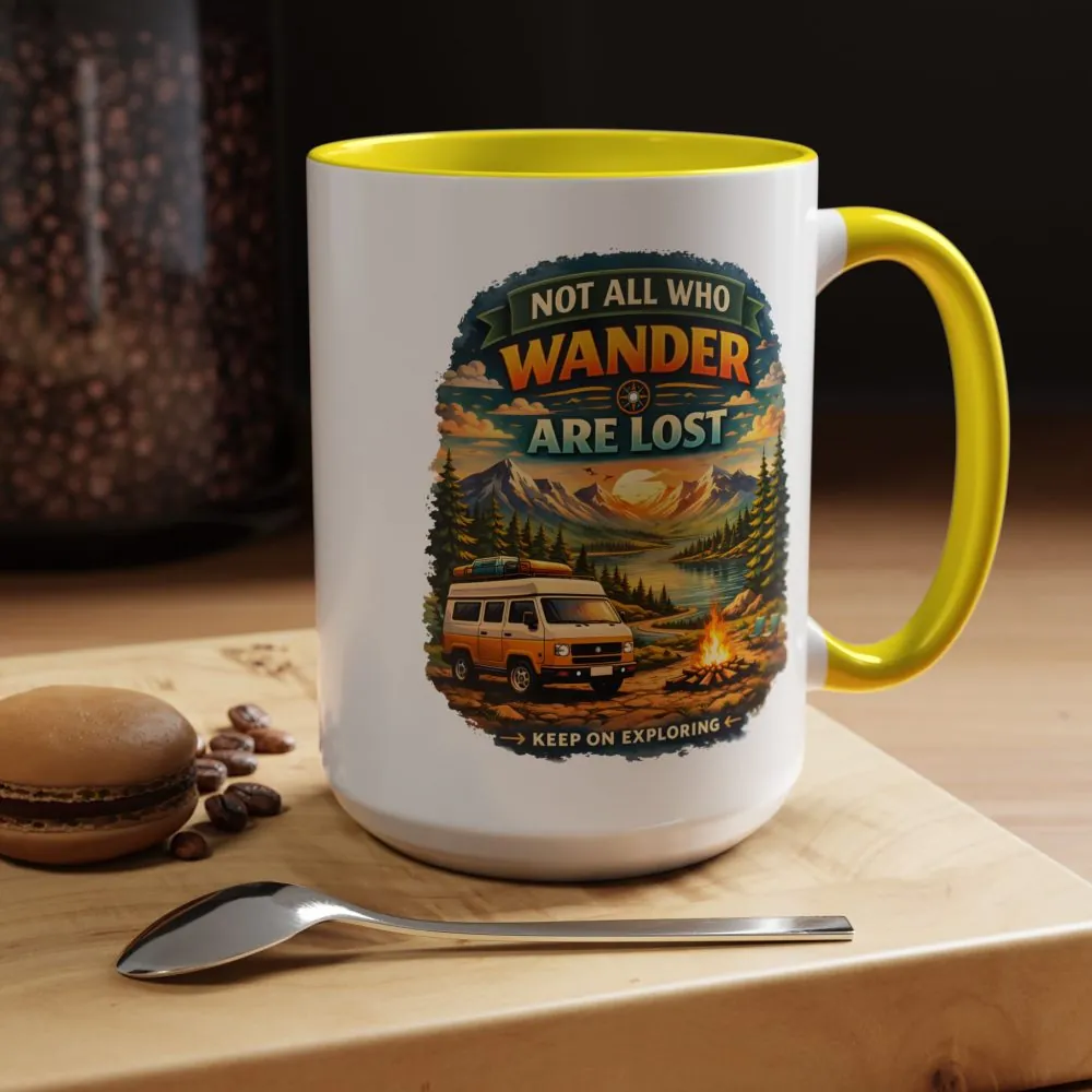 Accent Coffee Mug (11, 15oz) — "Not All Who Wander Are Lost" Design Scenic-Line