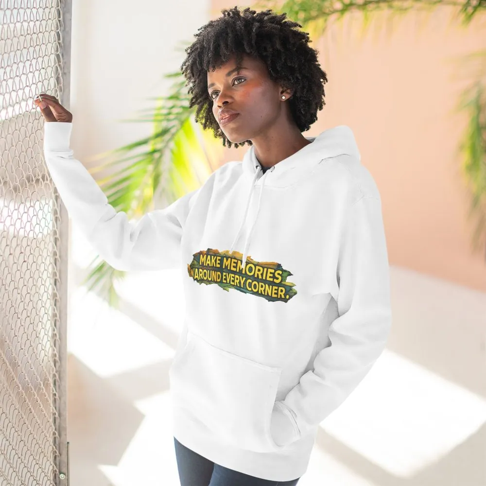 5786293481987569850_2048.jpeg Three-Panel Fleece Hoodie - "Make Memories Around Every Corner" Design Cubic-Line