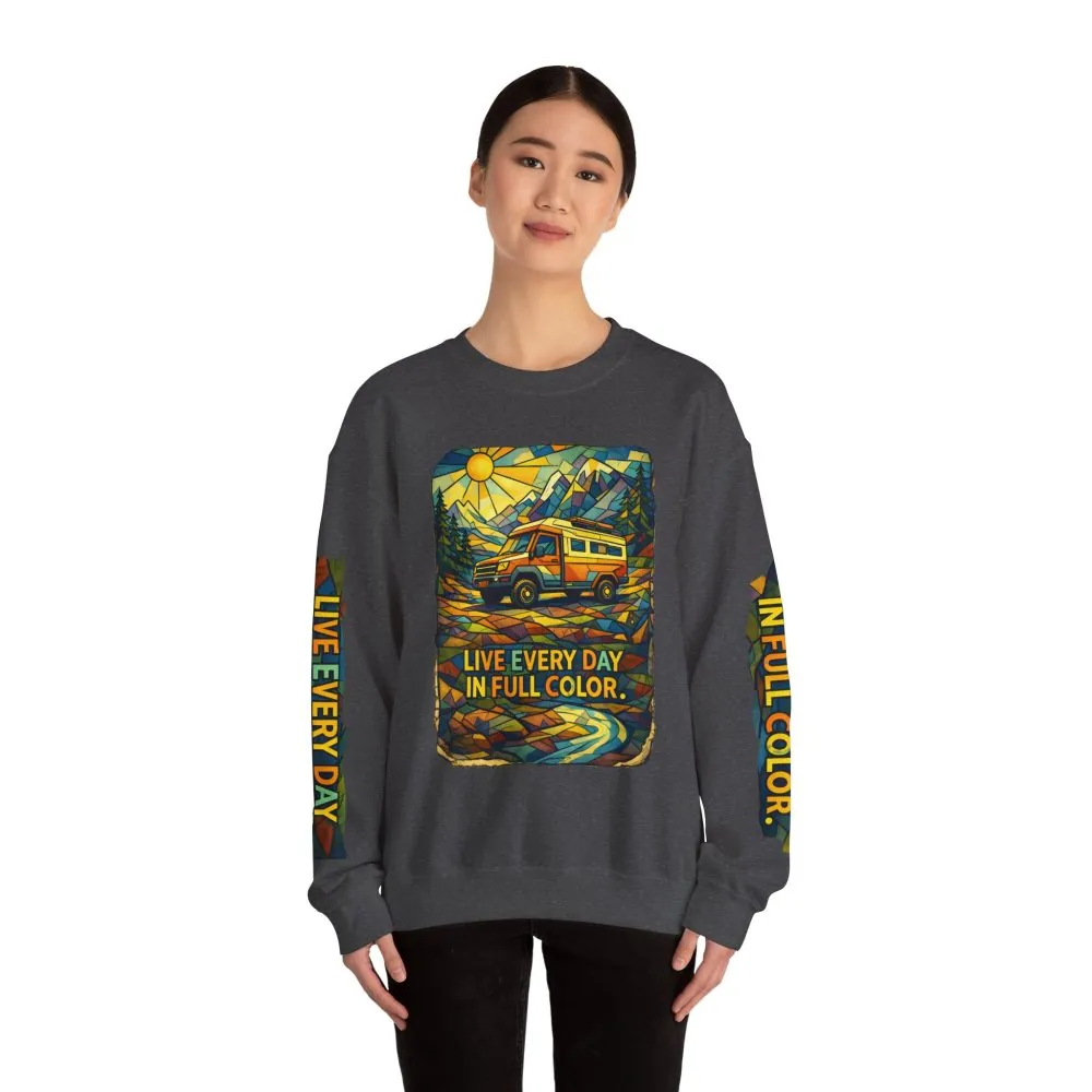 Unisex Heavy Blend™ Crewneck Sweatshirt — "Live Every Day InFull Color" Design Cubic-Line