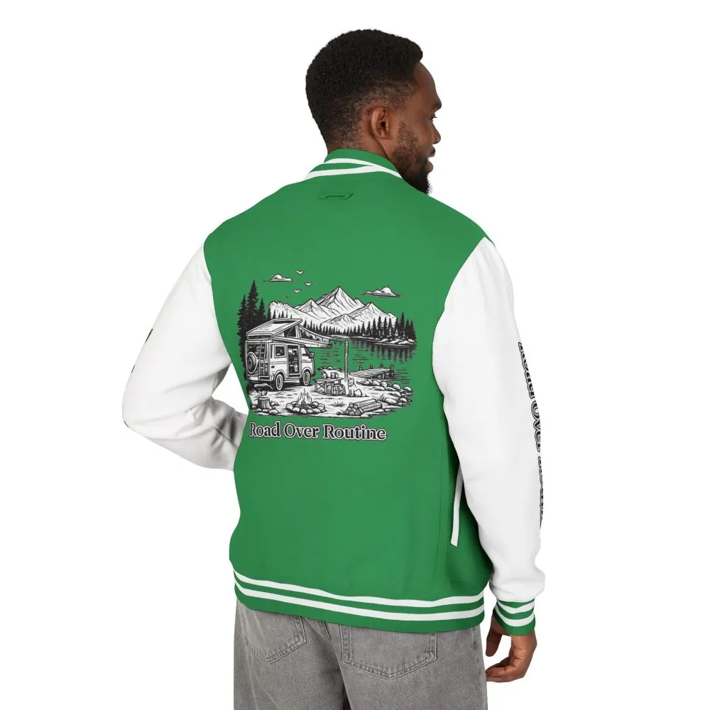 Unisex Heavyweight Letterman Jacket — "Road Over Routine" Travel Varsity Coat