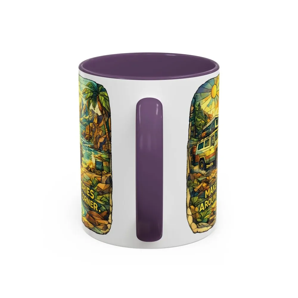 Accent Coffee Mug (11, 15oz) — "Make Memories Around Every Corner" Design Cubic-Line