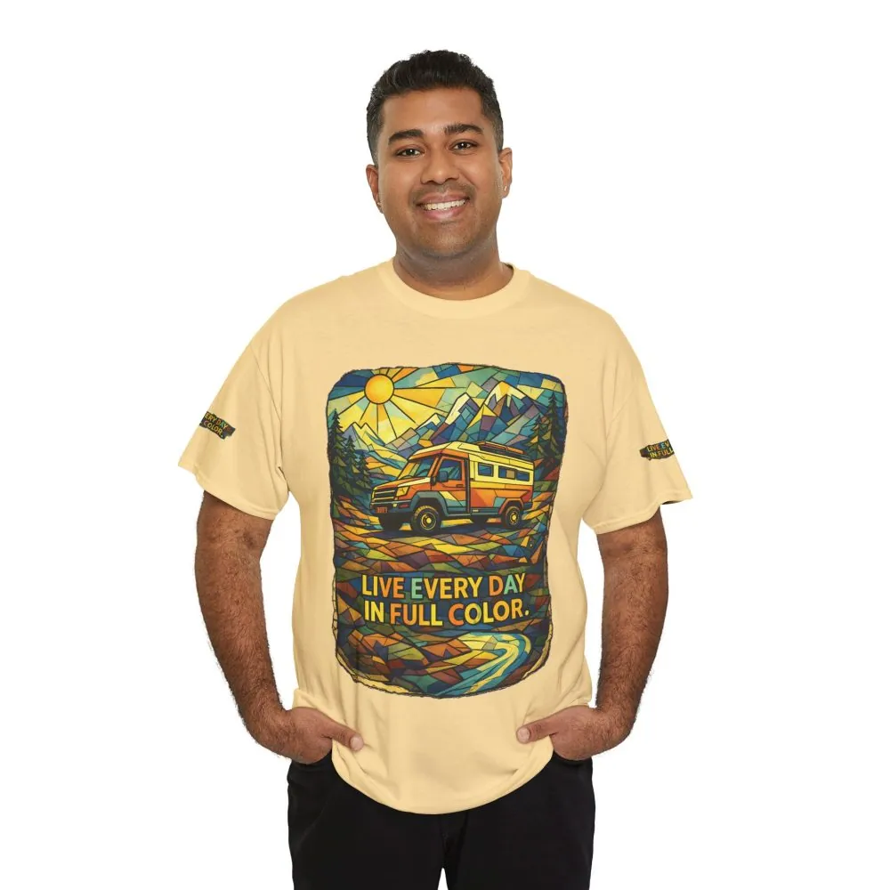 Unisex Heavy Cotton Tee — "Live Life Every Day In Full Color" Design Cubic-Line