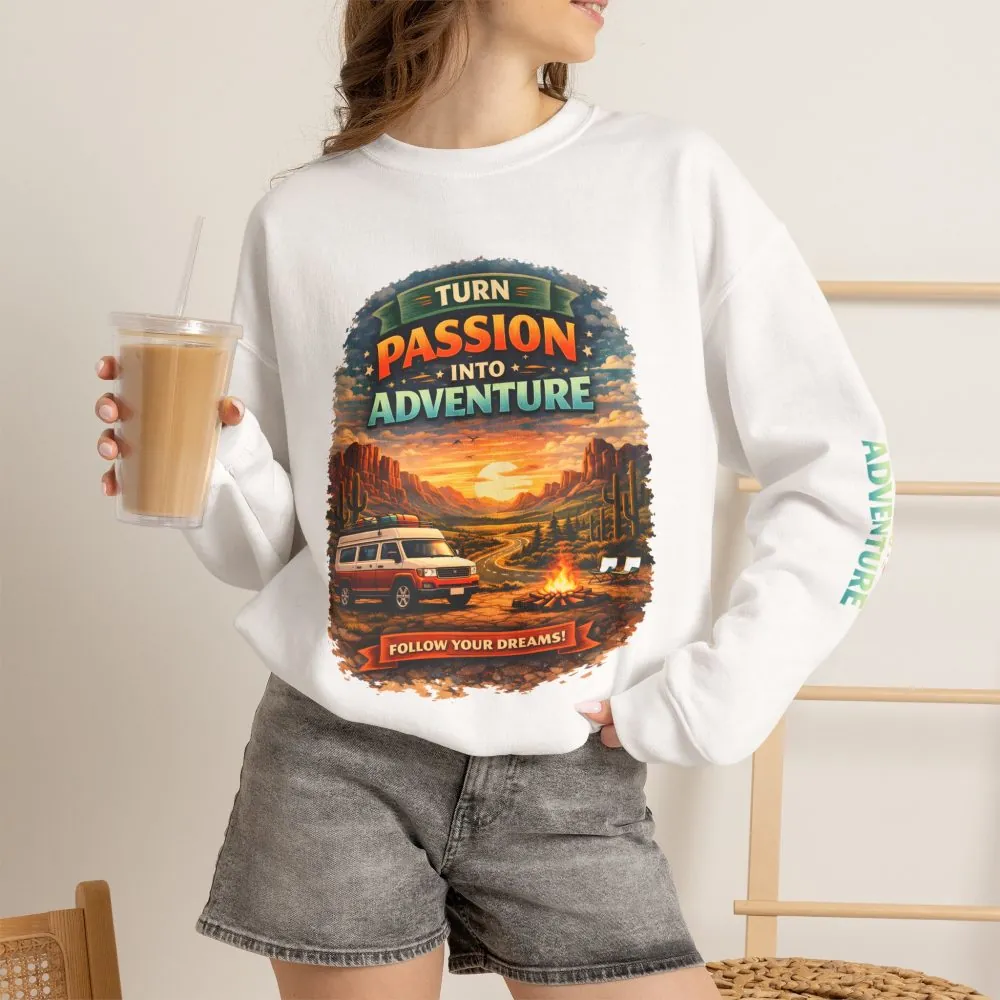 5801175090911531896_2048.jpeg Unisex Heavy Blend™ Crewneck Sweatshirt — "Turn Passion Into Adventure" Design Scenic-Line