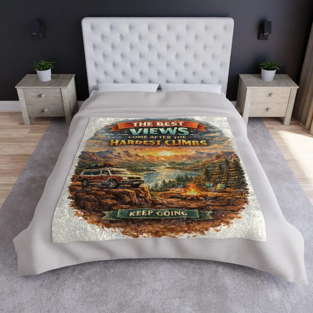 Crushed Velvet Blanket —"The Best Views" Design Scenic-Line (Campervan)