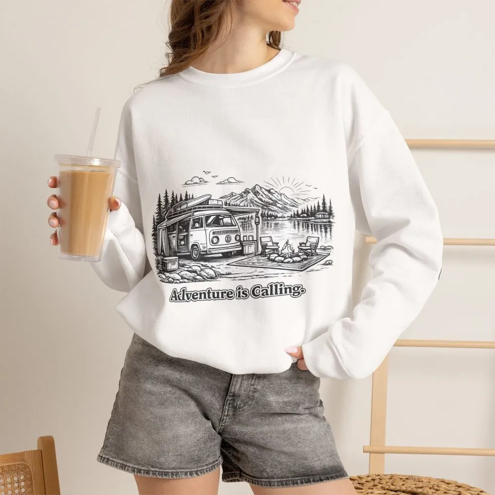 5804429075805456079_2048.jpeg Unisex Heavy Blend™ Crewneck Sweatshirt — "Adventure Is Calling" Design Minimal-Line