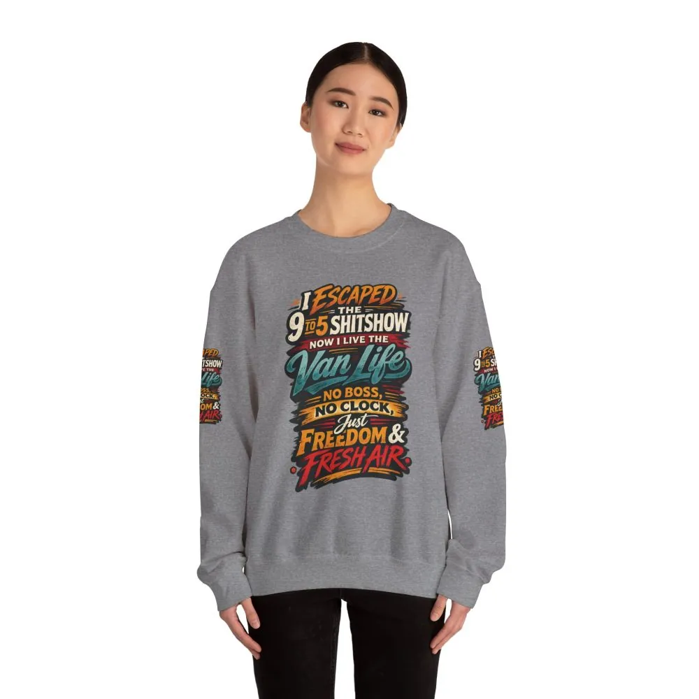 Unisex Heavy Blend™ Crewneck Sweatshirt — "I Escaped The 9 To 5" Design F**K-Line