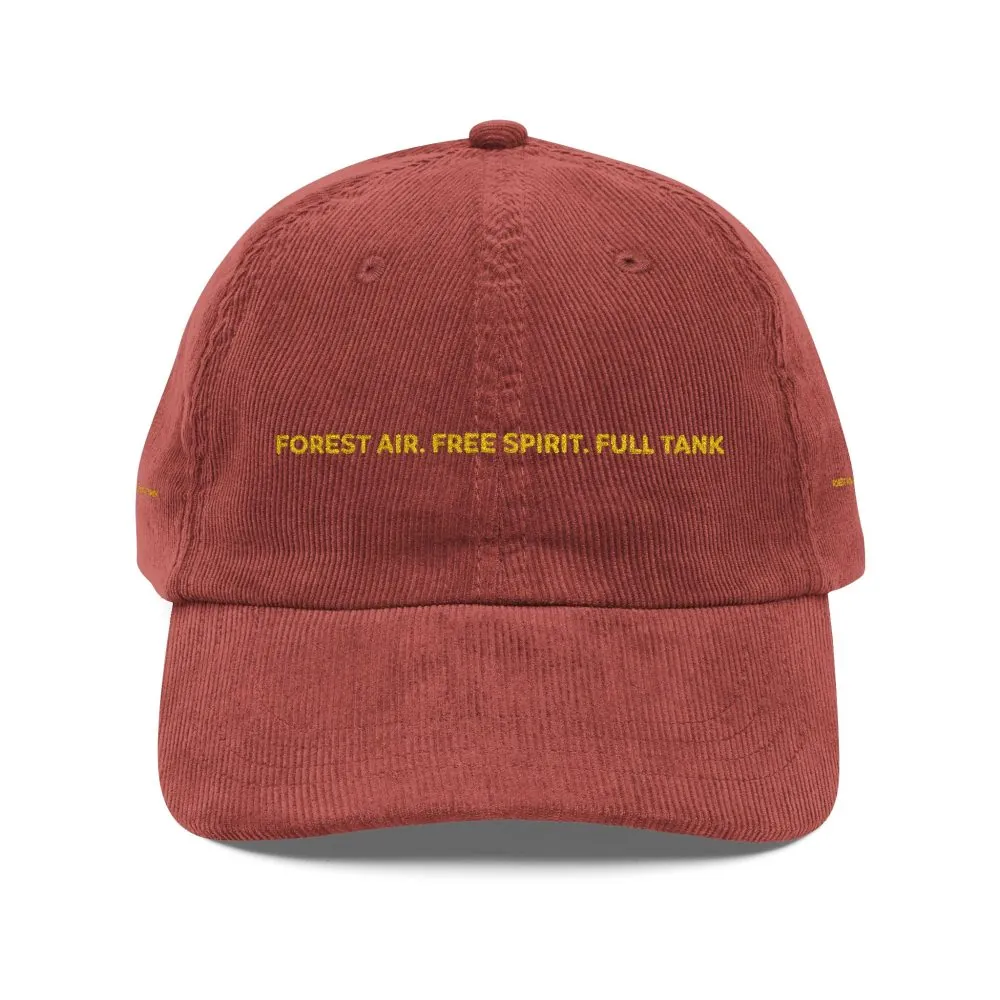 Vintage Corduroy Cap (Embroidery) — "Forest Air.Free Spirit.Full Tank" Embroidered Hat
