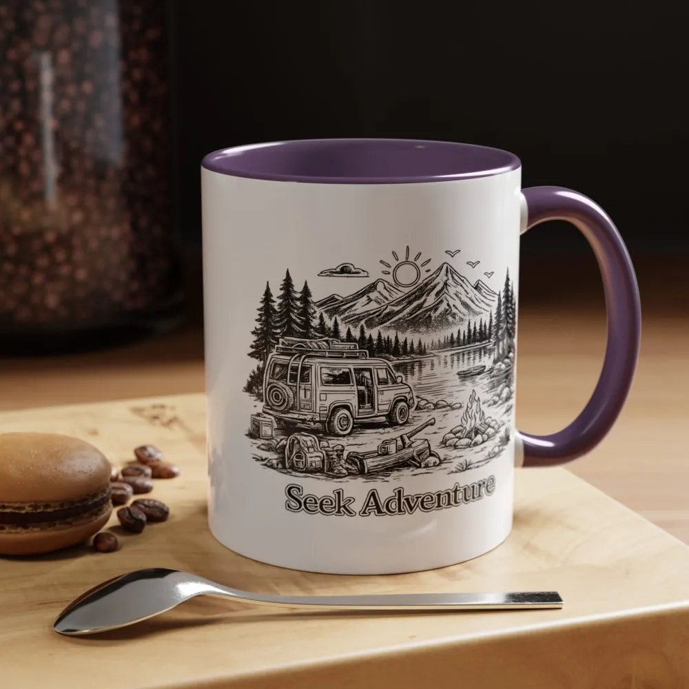 Accent Coffee Mug (11, 15oz) — "Seek Adventure" Design Minimal-Line