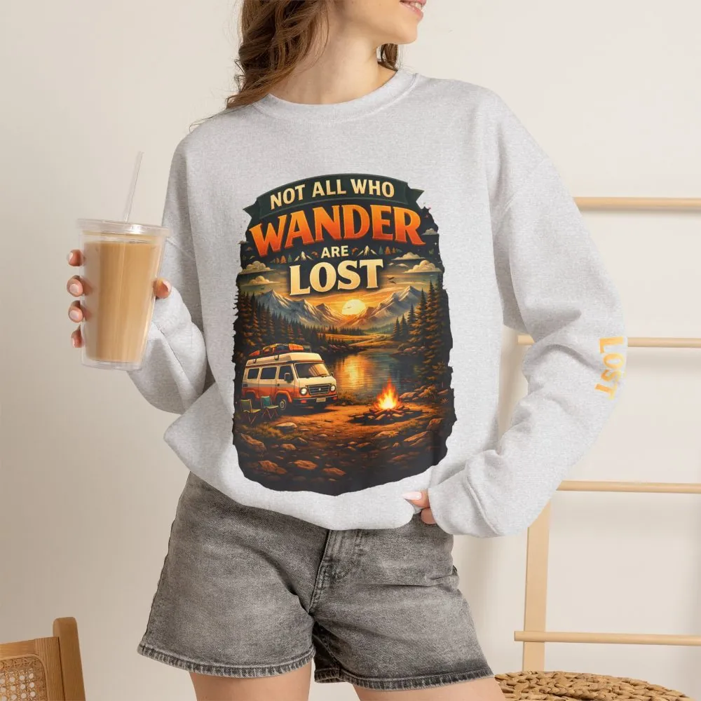5808104202535363247_2048.jpeg Unisex Heavy Blend™ Crewneck Sweatshirt — "Not All Who Wander Are Lost" Design Scenic-Line