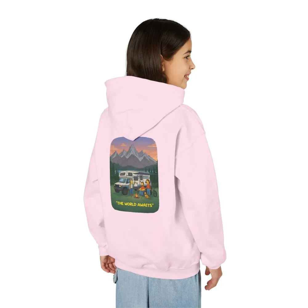 Youth Hoodie(Gildan) – "The World Awaits" (Design Sitcom-Line)