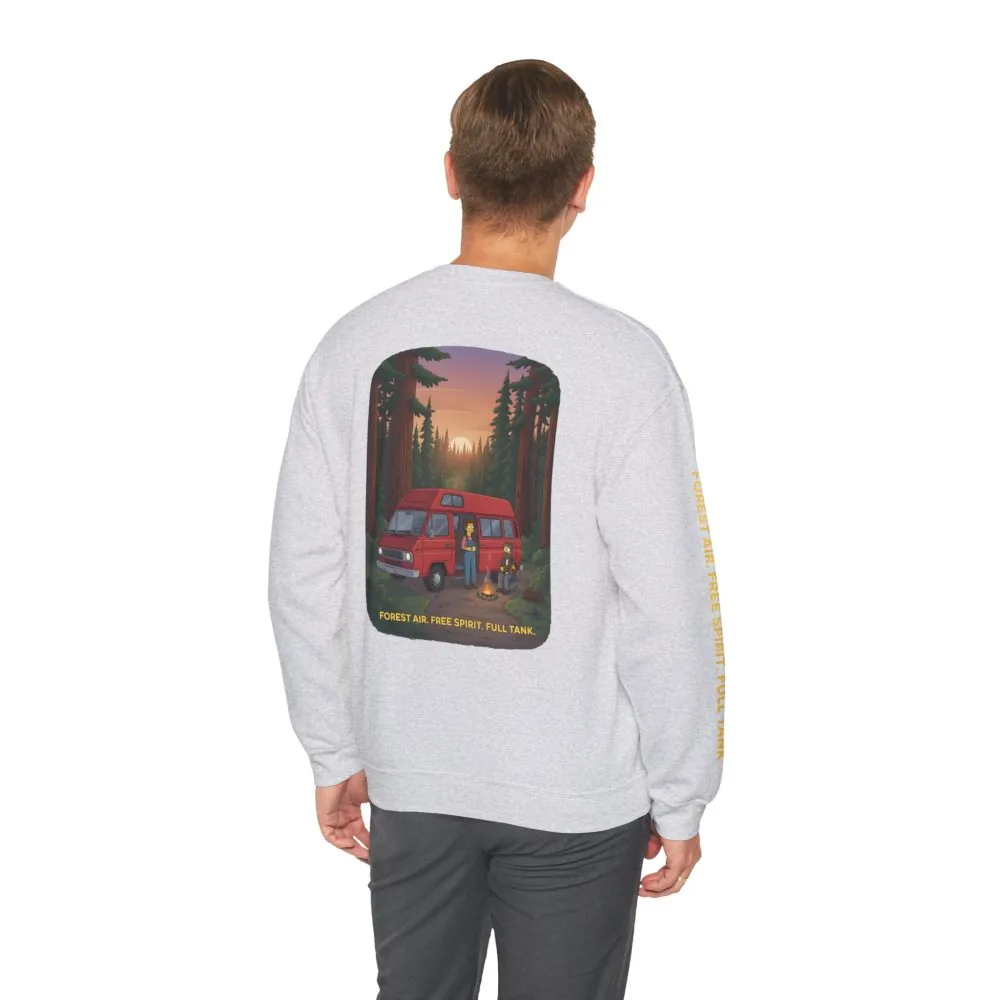 Unisex Heavy Blend™ Crewneck Sweatshirt — "Forest Air Free Spirit Full Tank" Design Sitcom-Line
