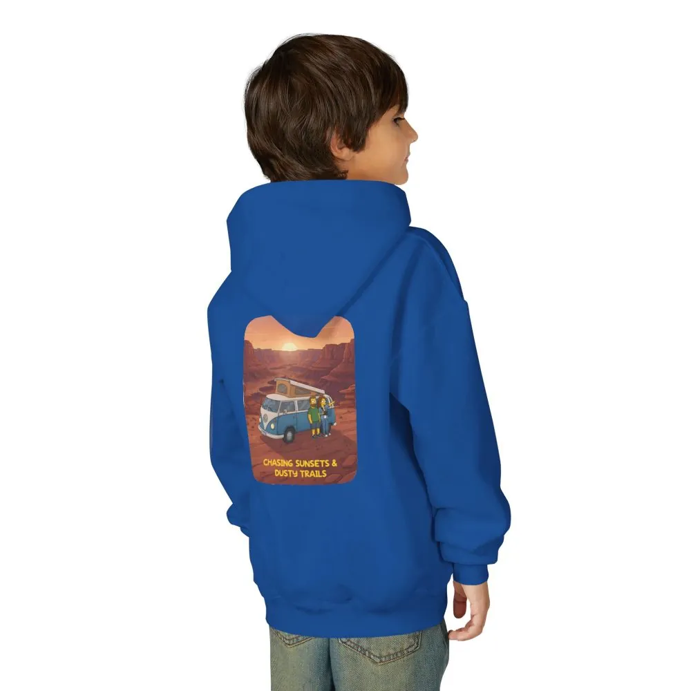 Youth Hoodie(Gildan) – "Chasing Sunsets And Dusty Trails" (Design Sitcom-Line)