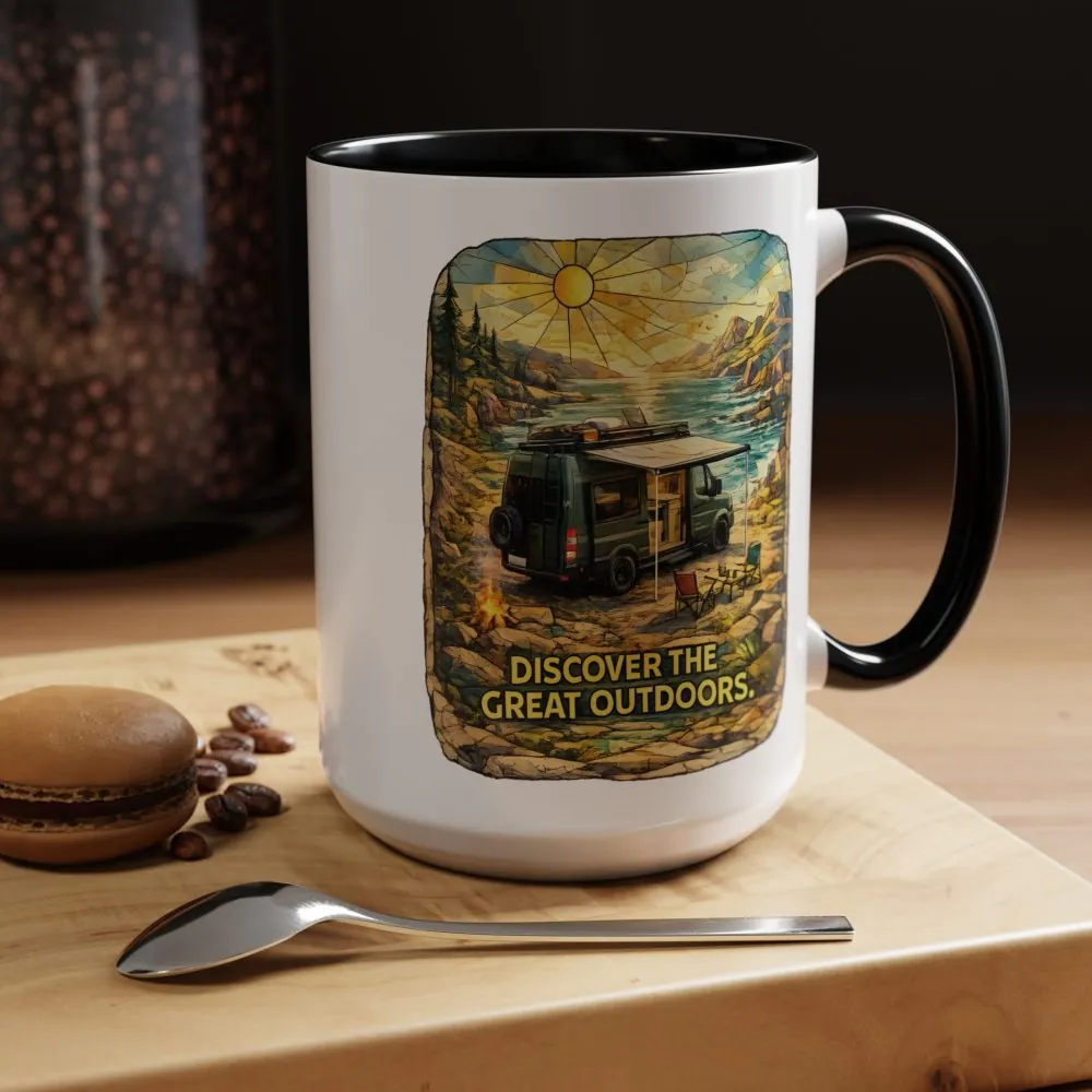 Accent Coffee Mug (11, 15oz) — "Discover The Great Outdoors" Design Cubic-Line
