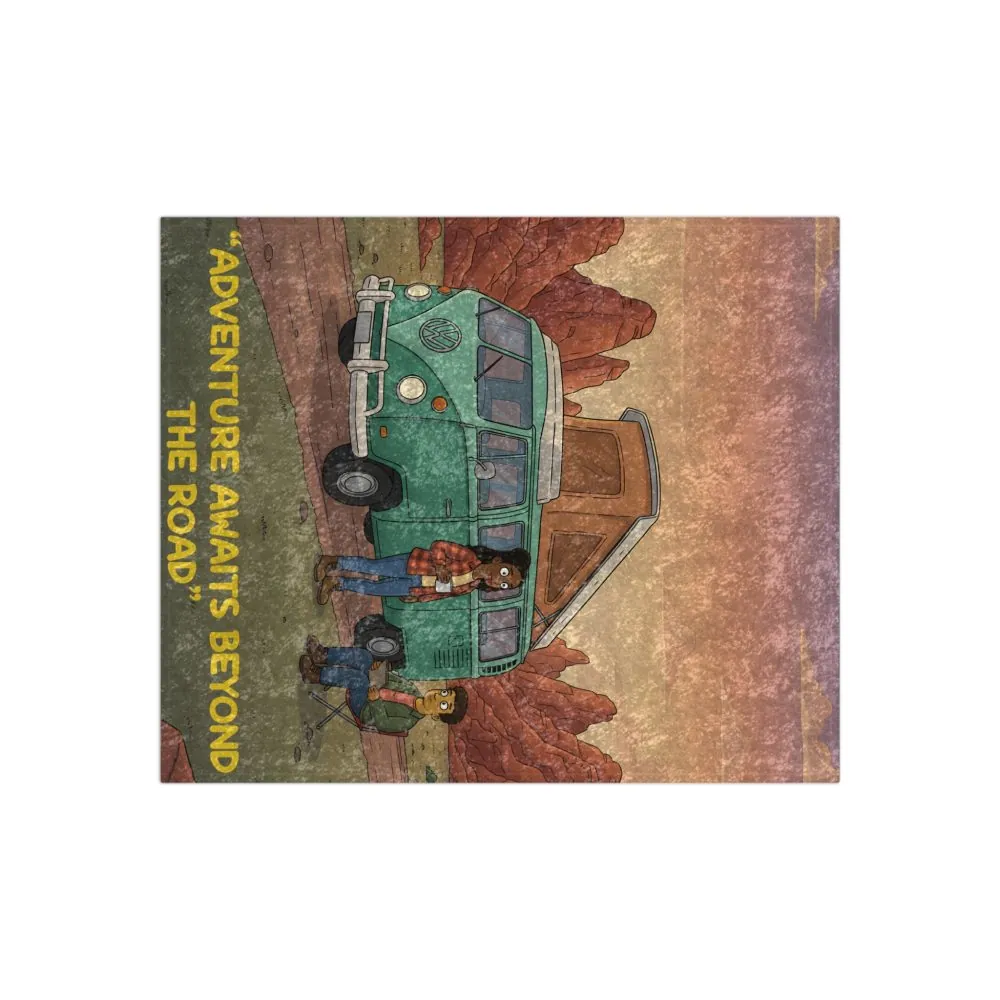 Crushed Velvet Blanket —"Adventure Awaits Beyond The Road" Design Sitcom-Line (Campervan)
