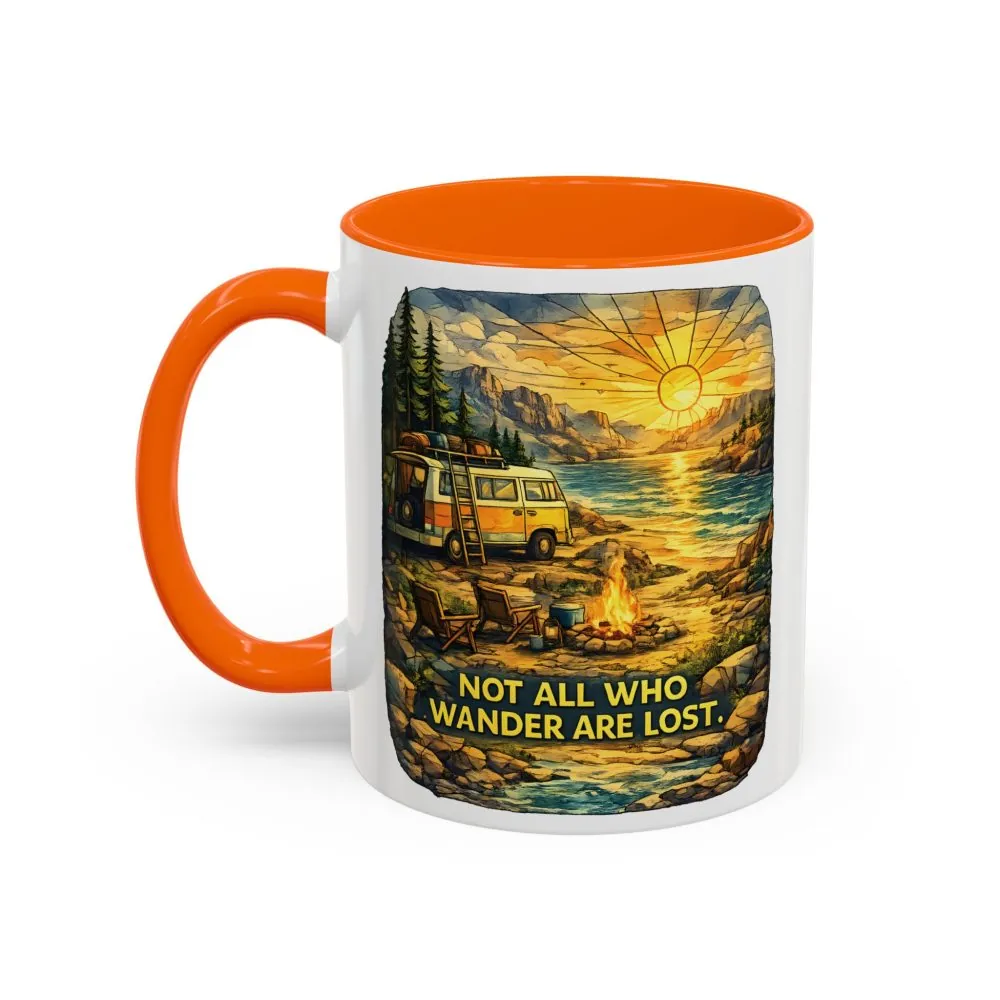 Accent Coffee Mug (11, 15oz) — "Not All Who Wander Are Lost" Design Cubic-Line