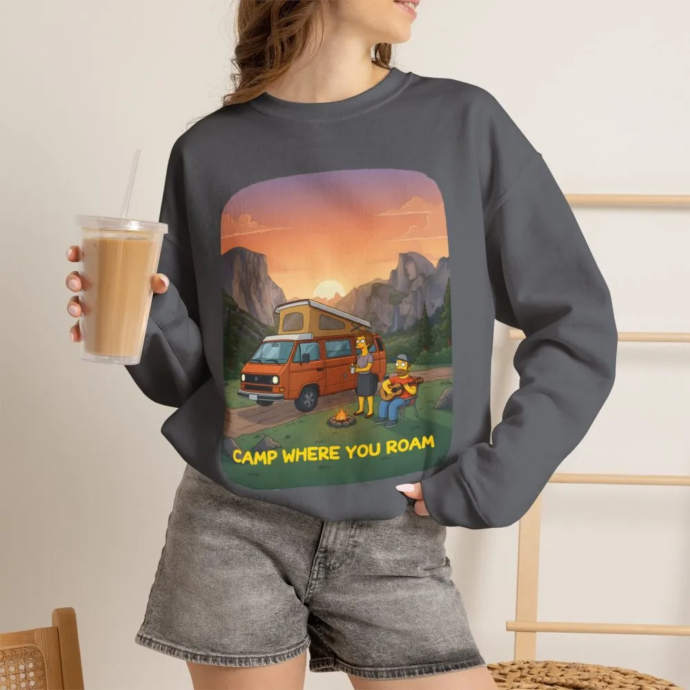 Unisex Heavy Blend™ Crewneck Sweatshirt — "Camp Where You Roam" Design Sitcom-Line