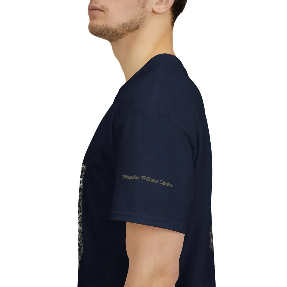 Unisex Heavy Cotton Tee — "Wander Without Limits" Design Minimal-Line