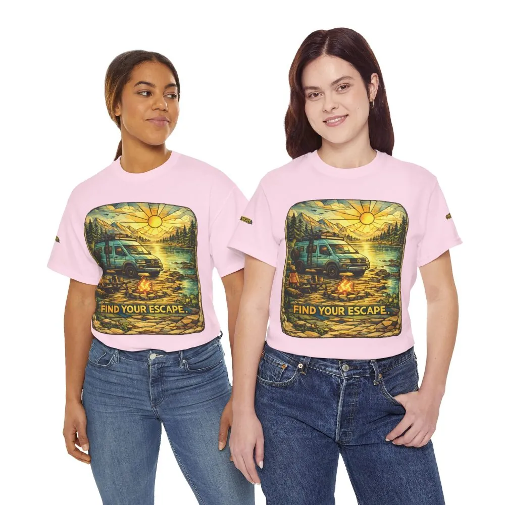 Unisex Heavy Cotton Tee — "Find Your Escape" Design Cubic-Line