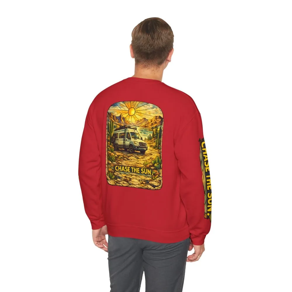 Unisex Heavy Blend™ Crewneck Sweatshirt — "Chase The Sun" Design Cubic-Line