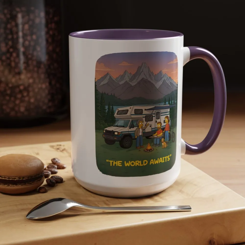 Accent Coffee Mug (11, 15oz) — "The World Awaits" Design Sitcom-Line