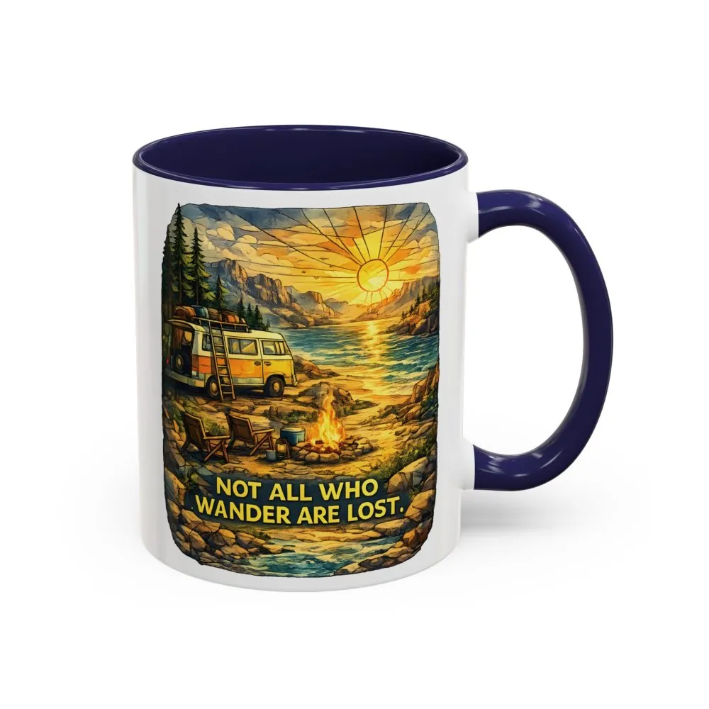 Accent Coffee Mug (11, 15oz) — "Not All Who Wander Are Lost" Design Cubic-Line