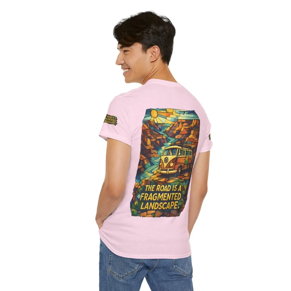 Unisex Heavy Cotton Tee — "The Road Is A Fragmented Landscape" Design Cubic-Line