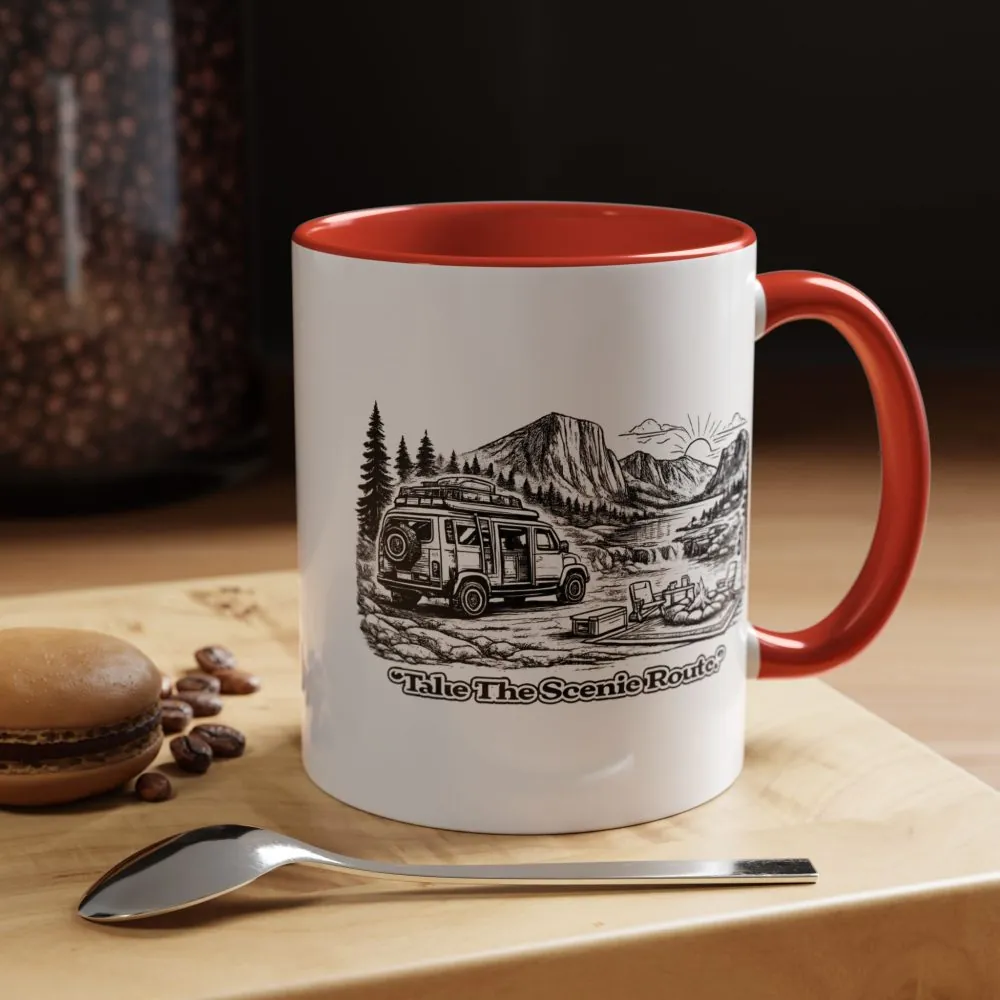 Accent Coffee Mug (11, 15oz) — "Take The Scenic Route" Design Minimal-Line