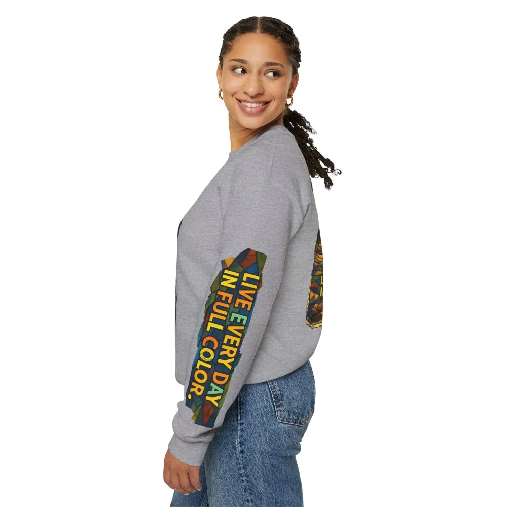 Unisex Heavy Blend™ Crewneck Sweatshirt — "Live Every Day InFull Color" Design Cubic-Line