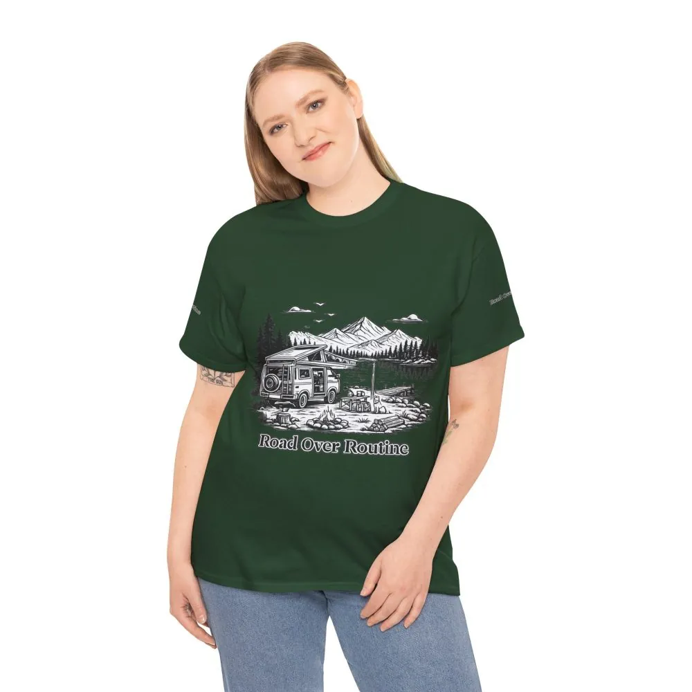 5863255487802197548_2048.jpeg Unisex Heavy Cotton Tee — "Road Over Routine" Design Minimal-Line