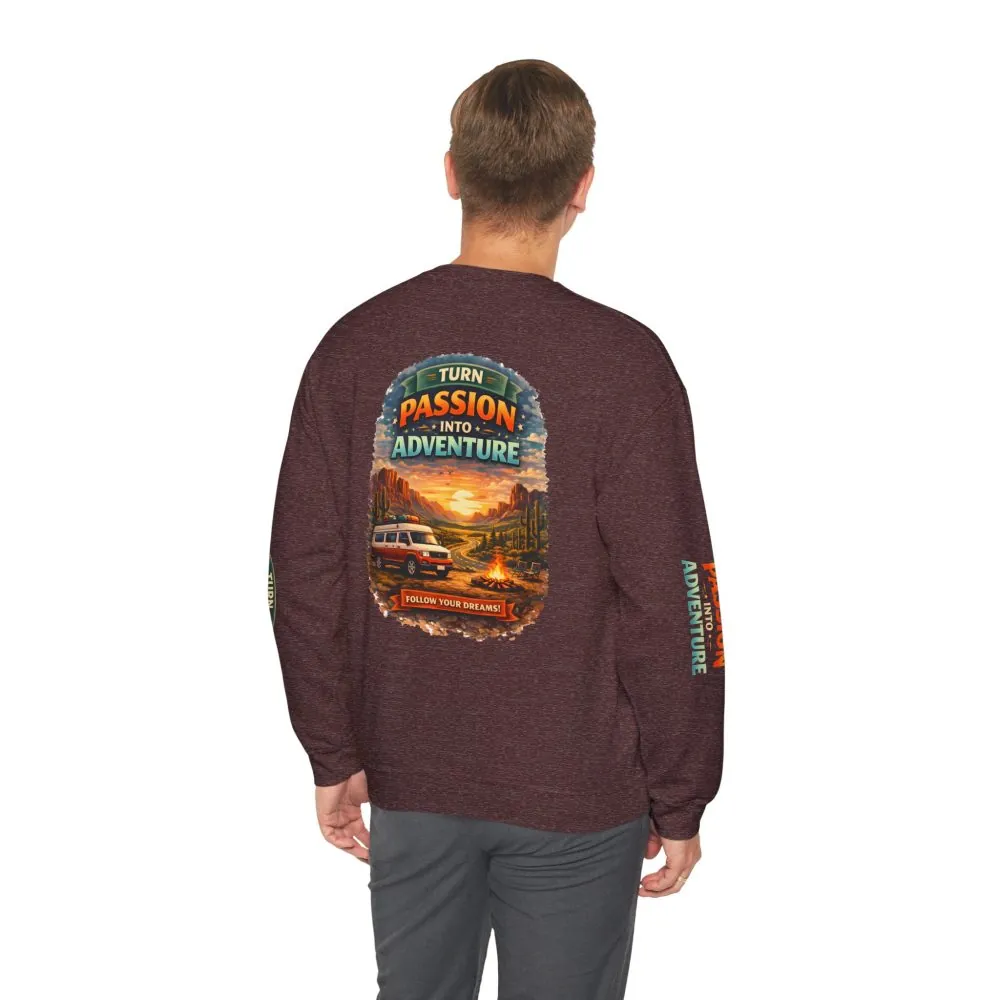 586508117551602173_2048.jpeg Unisex Heavy Blend™ Crewneck Sweatshirt — "Turn Passion Into Adventure" Design Scenic-Line