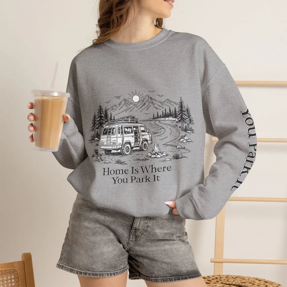 5866058388685155372_2048.jpeg Unisex Heavy Blend™ Crewneck Sweatshirt — "Home Is Where You Park It" Design Minimal-Line