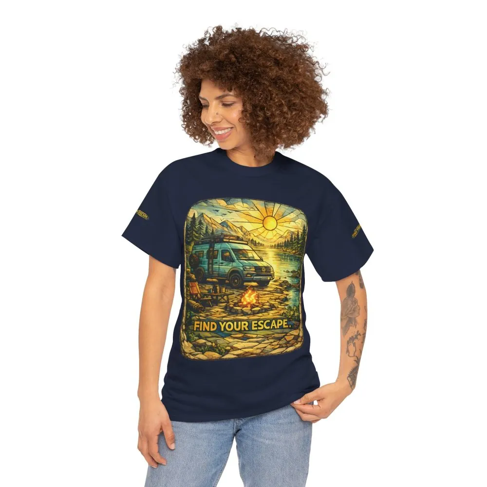 Unisex Heavy Cotton Tee — "Find Your Escape" Design Cubic-Line