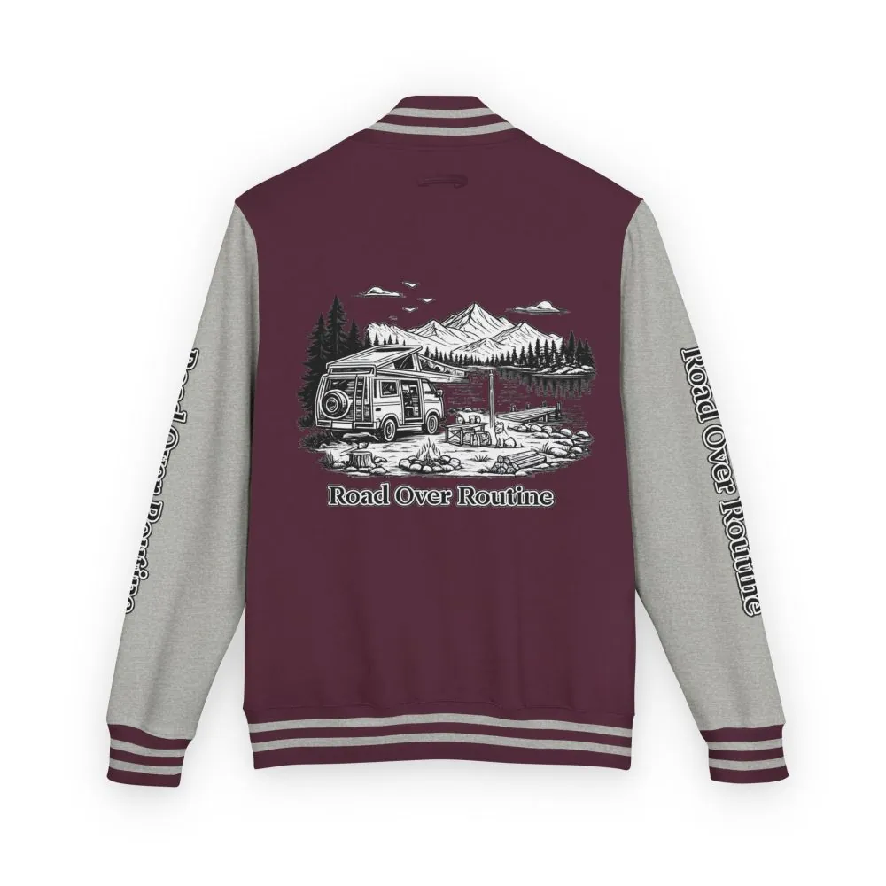 Unisex Heavyweight Letterman Jacket — "Road Over Routine" Travel Varsity Coat