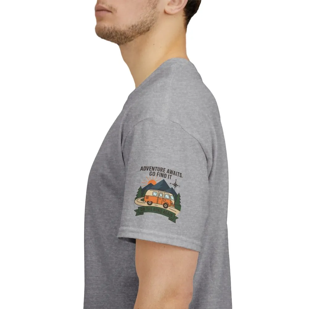 Unisex Heavy Cotton Tee — 'Adventure Awaits. Go Find It' Camper Van T‑Shirt