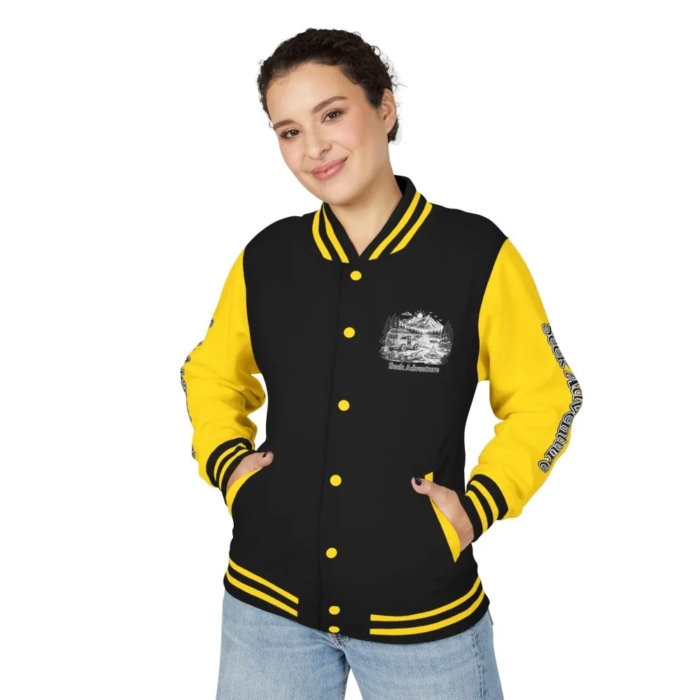 Unisex Heavyweight Letterman Jacket — "Seek Adventure" Travel Varsity Coat