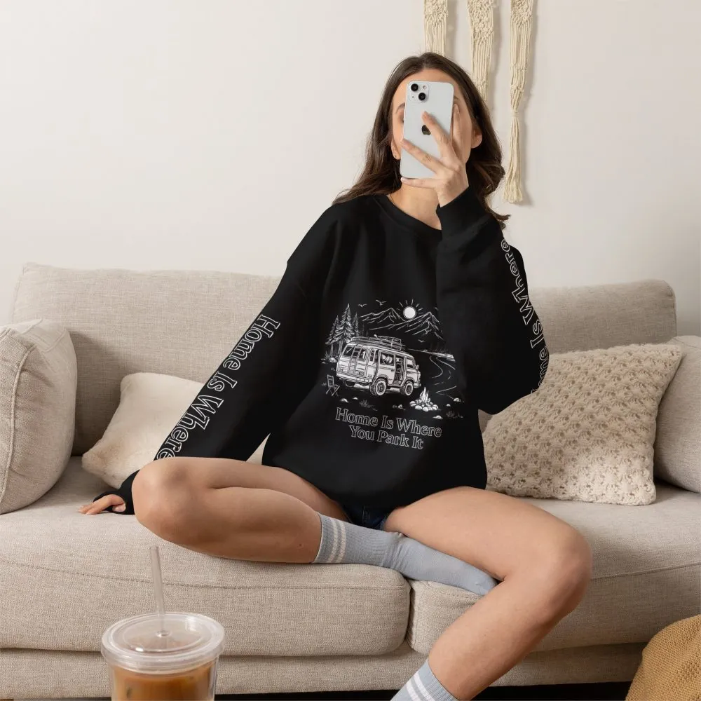 5883605458538089387_2048.jpeg Unisex Heavy Blend™ Crewneck Sweatshirt — "Home Is Where You Park It" Design Minimal-Line