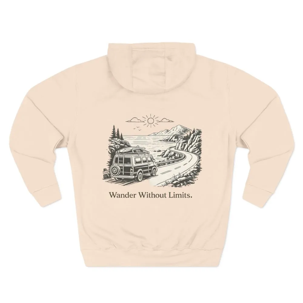5887197604268961151_2048.jpeg Three-Panel Fleece Hoodie - "Wander Without Limits" Design Minimal-Line