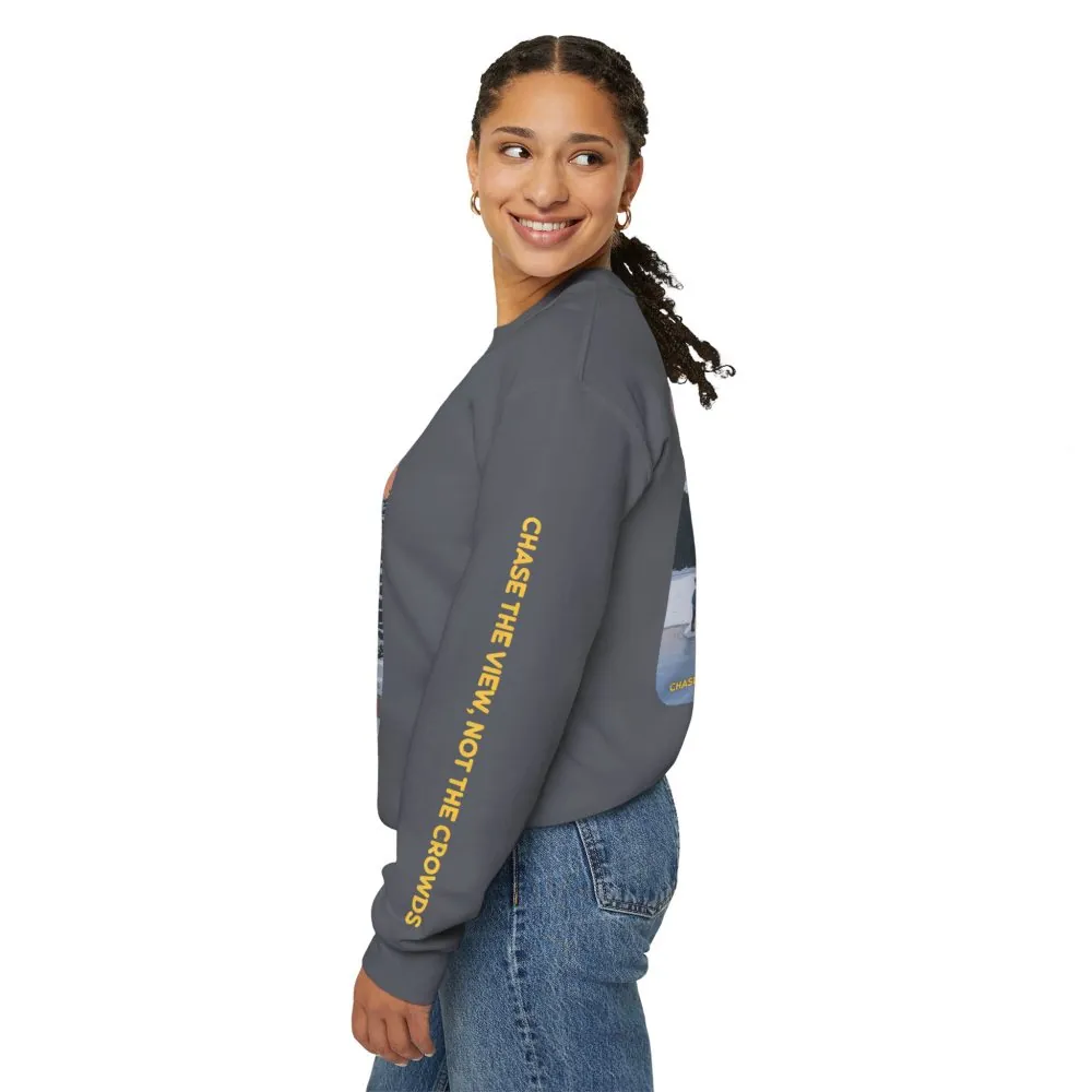 Unisex Heavy Blend™ Crewneck Sweatshirt — "Chase The Views-Not The Crowds"" Design Sitcom-Line