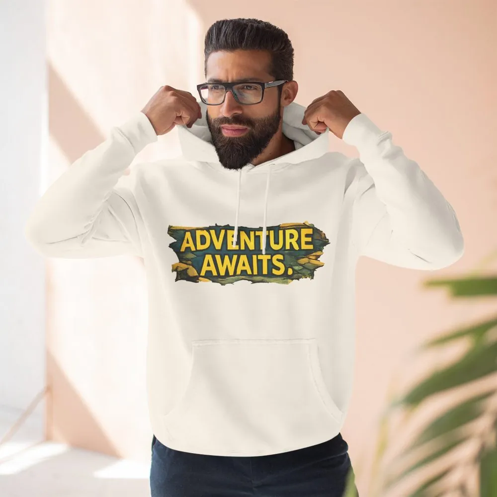 Three-Panel Fleece Hoodie - "Adventure Awaits" Design Cubic-Line
