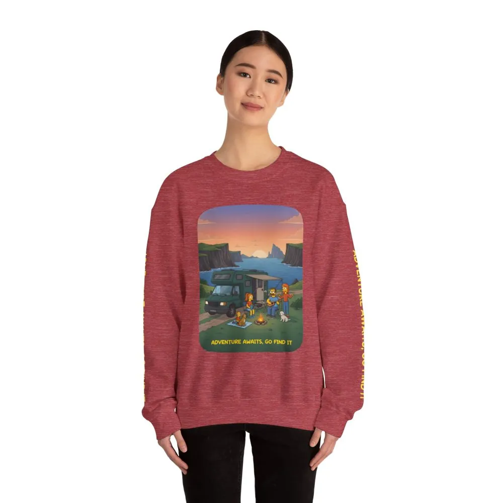 Unisex Heavy Blend™ Crewneck Sweatshirt — "Adventure Awaits-Go Find It"" Design Sitcom-Line