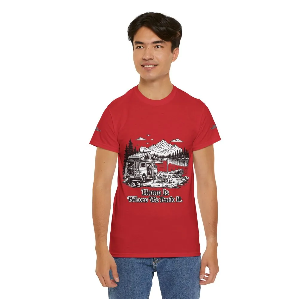 5898166399759058388_2048.jpeg Unisex Heavy Cotton Tee — "Home Is Where You Park It" Design Minimal-Line