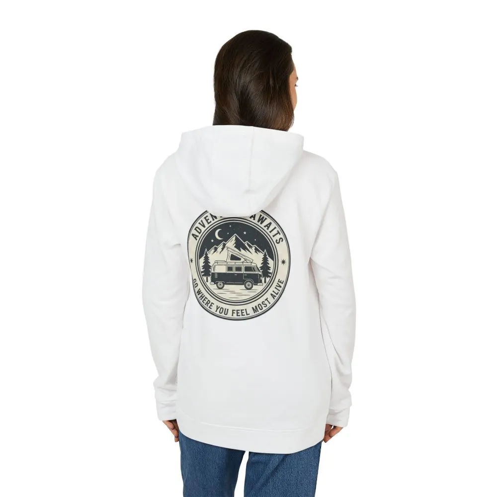 5898638338015709349_2048.jpeg Hoodie(Adidas) — 'Adventure Awaits-Go Where You Feel Most Alive' Outdoor Travel Pullover (Front + Back Printed)
