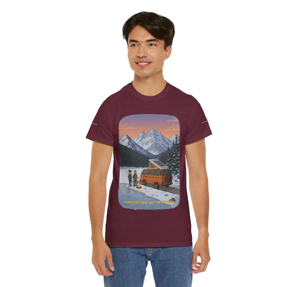 Unisex Heavy Cotton Tee — "Chase The Views-Not The Crowds" Design Sitcom-Line
